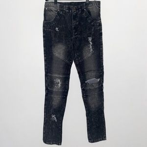 Korean Made StreetWear 1/1 Sample Biker Denim Jeans Gray/Washed Black Men’s w32 